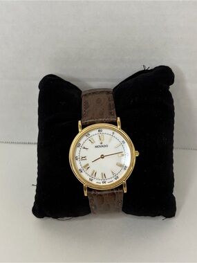 Movado Gold and Brown Leather Dress Watch